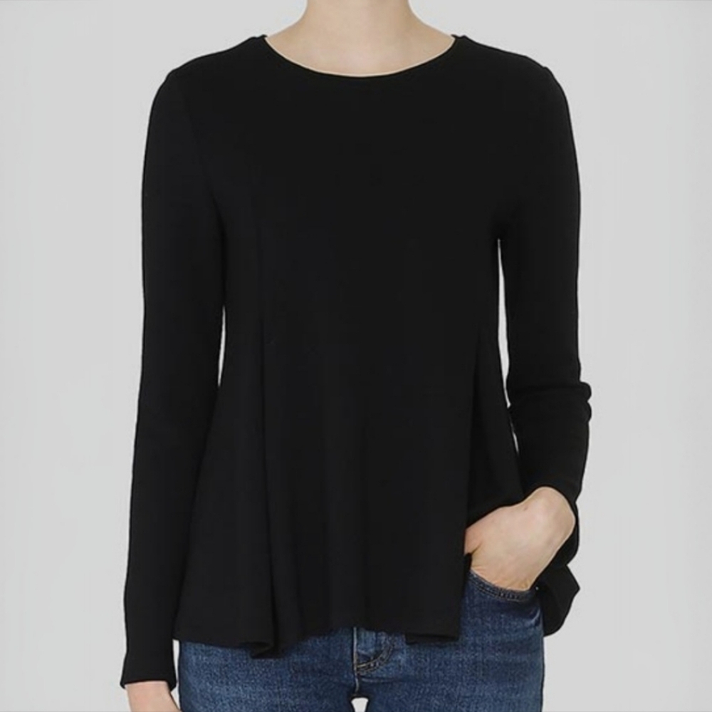 Antonio Melani Top Black Flared Bell Long Sleeve Crew Neck Blouse Size Medium